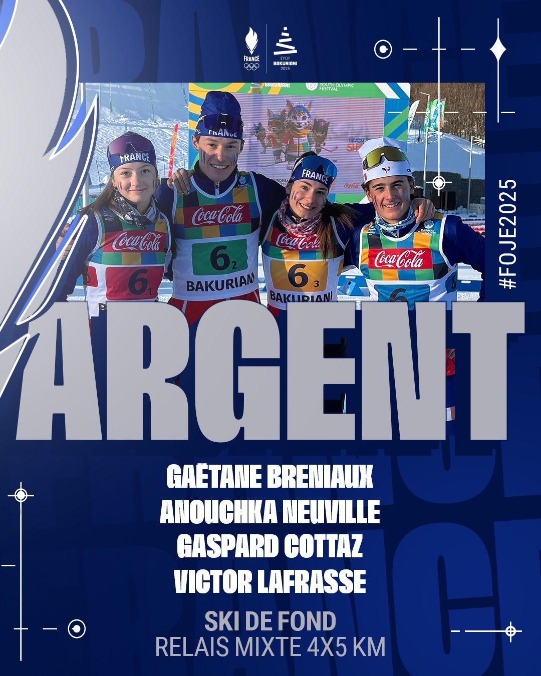 Médaille d'argent en relais mixte - ski de fond